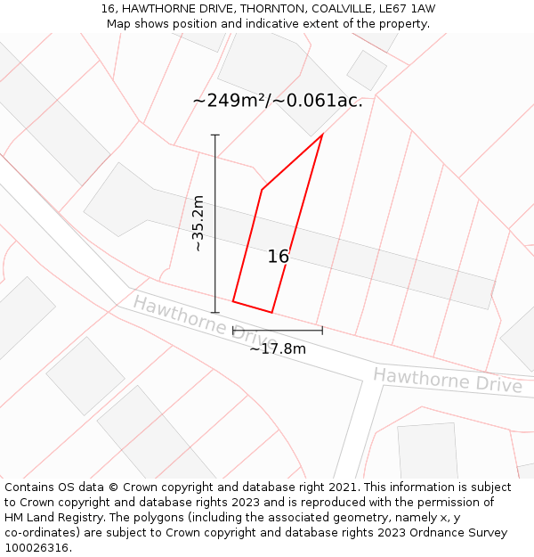 16, HAWTHORNE DRIVE, THORNTON, COALVILLE, LE67 1AW: Plot and title map