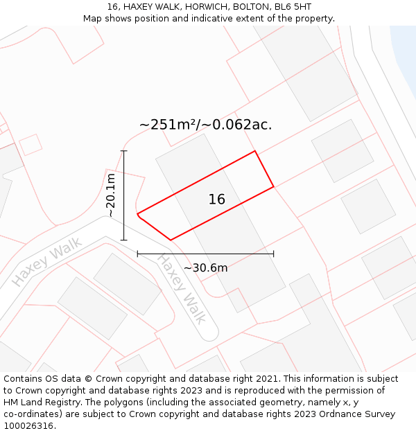 16, HAXEY WALK, HORWICH, BOLTON, BL6 5HT: Plot and title map