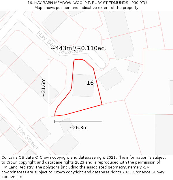 16, HAY BARN MEADOW, WOOLPIT, BURY ST EDMUNDS, IP30 9TU: Plot and title map