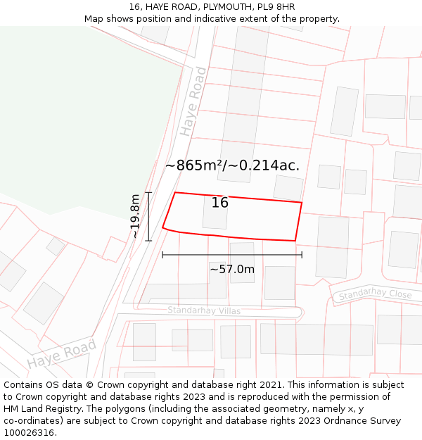16, HAYE ROAD, PLYMOUTH, PL9 8HR: Plot and title map