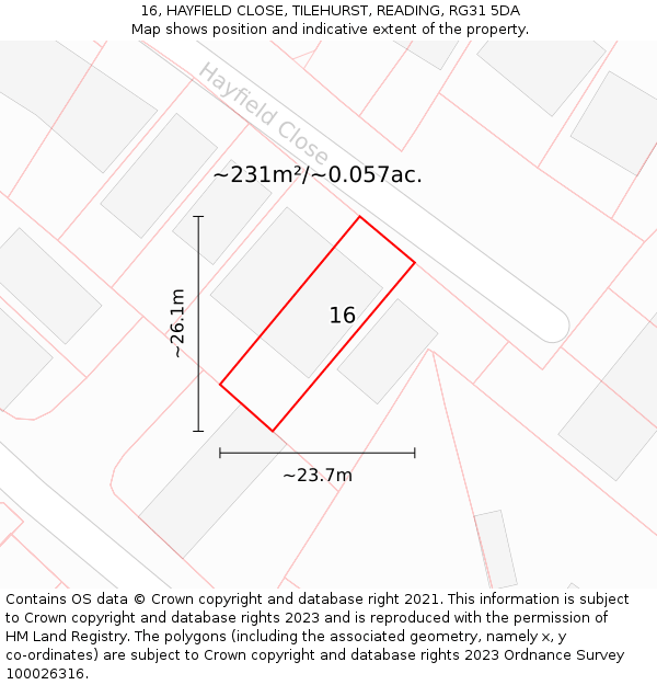 16, HAYFIELD CLOSE, TILEHURST, READING, RG31 5DA: Plot and title map