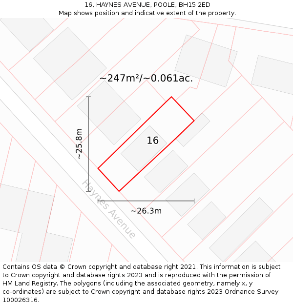 16, HAYNES AVENUE, POOLE, BH15 2ED: Plot and title map