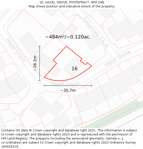 16, HAZEL GROVE, PONTEFRACT, WF8 2WE: Plot and title map