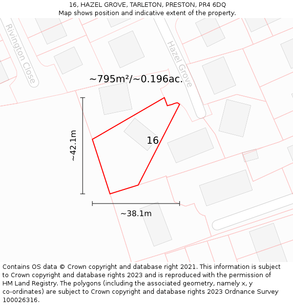 16, HAZEL GROVE, TARLETON, PRESTON, PR4 6DQ: Plot and title map