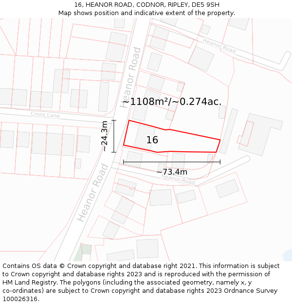 16, HEANOR ROAD, CODNOR, RIPLEY, DE5 9SH: Plot and title map