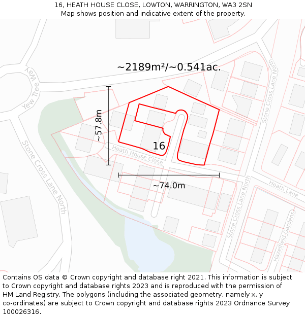 16, HEATH HOUSE CLOSE, LOWTON, WARRINGTON, WA3 2SN: Plot and title map