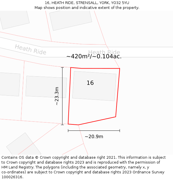 16, HEATH RIDE, STRENSALL, YORK, YO32 5YU: Plot and title map