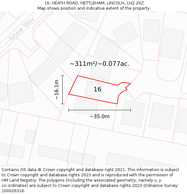 16, HEATH ROAD, NETTLEHAM, LINCOLN, LN2 2XZ: Plot and title map