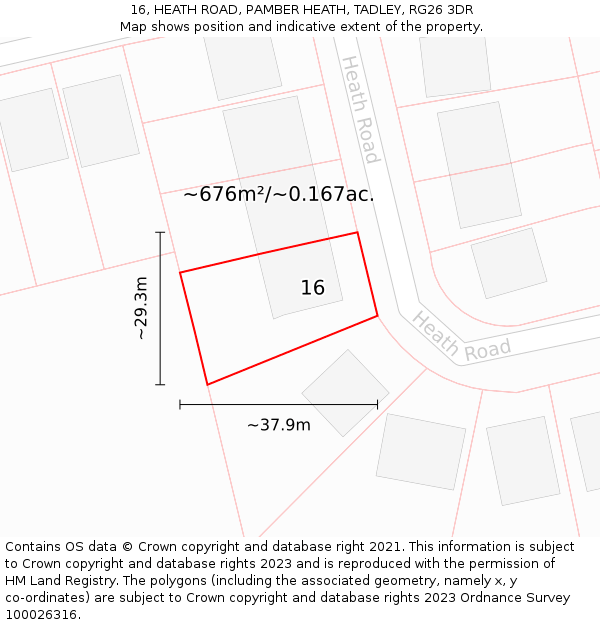 16, HEATH ROAD, PAMBER HEATH, TADLEY, RG26 3DR: Plot and title map