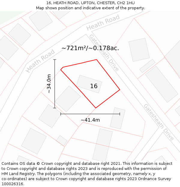 16, HEATH ROAD, UPTON, CHESTER, CH2 1HU: Plot and title map