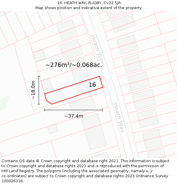 16, HEATH WAY, RUGBY, CV22 5JA: Plot and title map