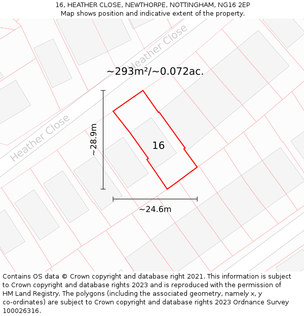 16, HEATHER CLOSE, NEWTHORPE, NOTTINGHAM, NG16 2EP: Plot and title map