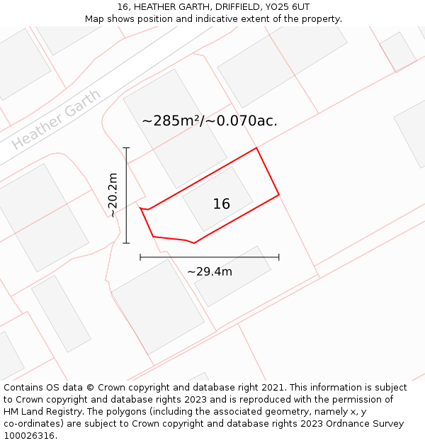 16, HEATHER GARTH, DRIFFIELD, YO25 6UT: Plot and title map