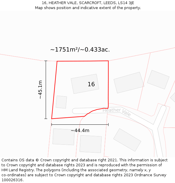 16, HEATHER VALE, SCARCROFT, LEEDS, LS14 3JE: Plot and title map