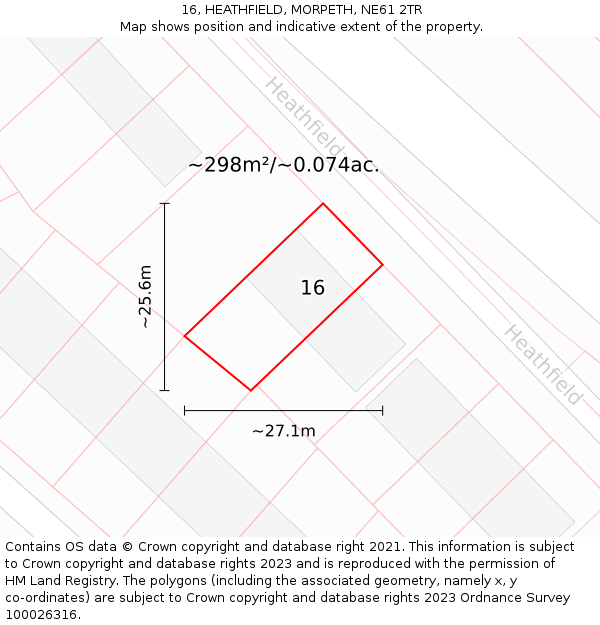 16, HEATHFIELD, MORPETH, NE61 2TR: Plot and title map