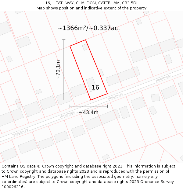 16, HEATHWAY, CHALDON, CATERHAM, CR3 5DL: Plot and title map