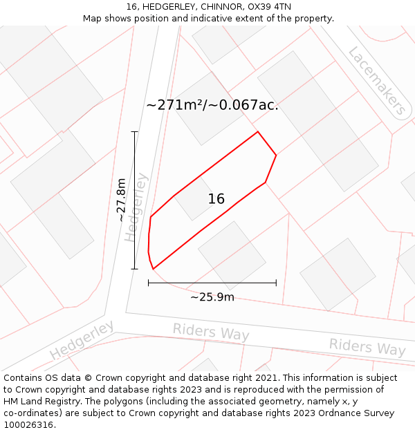 16, HEDGERLEY, CHINNOR, OX39 4TN: Plot and title map