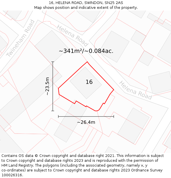 16, HELENA ROAD, SWINDON, SN25 2AS: Plot and title map