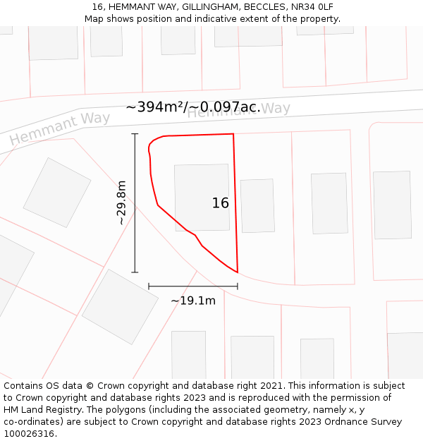 16, HEMMANT WAY, GILLINGHAM, BECCLES, NR34 0LF: Plot and title map