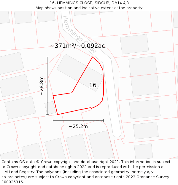 16, HEMMINGS CLOSE, SIDCUP, DA14 4JR: Plot and title map
