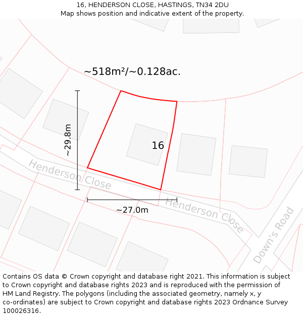 16, HENDERSON CLOSE, HASTINGS, TN34 2DU: Plot and title map