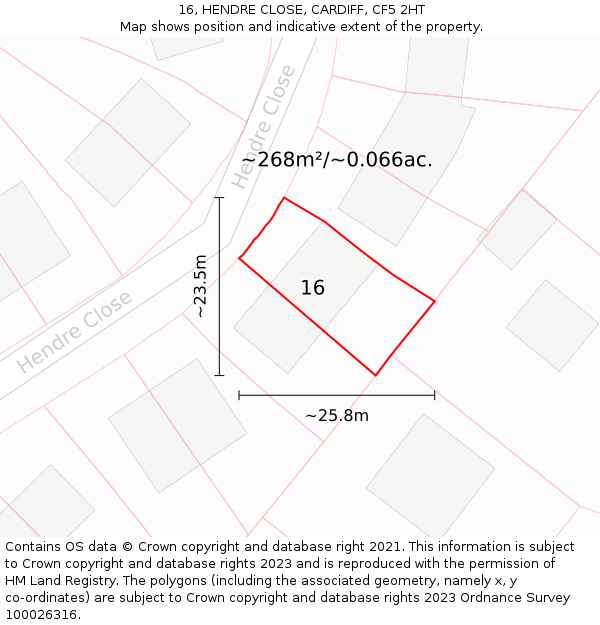 16, HENDRE CLOSE, CARDIFF, CF5 2HT: Plot and title map