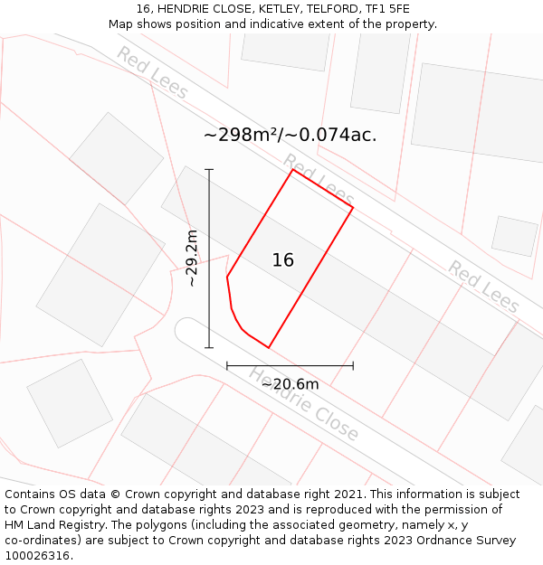 16, HENDRIE CLOSE, KETLEY, TELFORD, TF1 5FE: Plot and title map