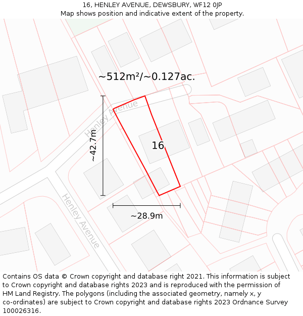 16, HENLEY AVENUE, DEWSBURY, WF12 0JP: Plot and title map