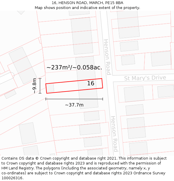16, HENSON ROAD, MARCH, PE15 8BA: Plot and title map