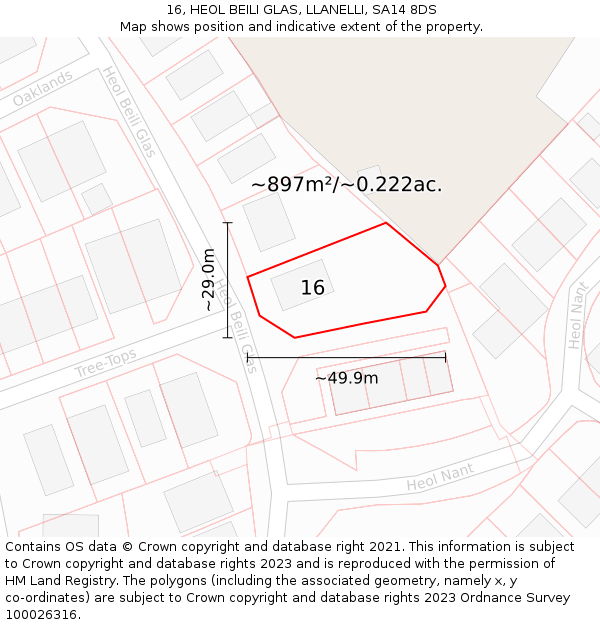 16, HEOL BEILI GLAS, LLANELLI, SA14 8DS: Plot and title map