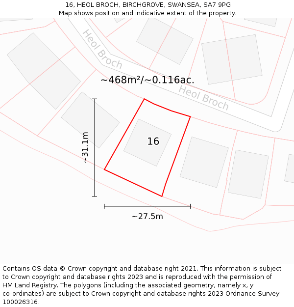 16, HEOL BROCH, BIRCHGROVE, SWANSEA, SA7 9PG: Plot and title map