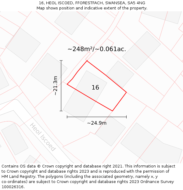 16, HEOL ISCOED, FFORESTFACH, SWANSEA, SA5 4NG: Plot and title map