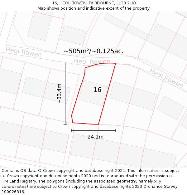 16, HEOL ROWEN, FAIRBOURNE, LL38 2UQ: Plot and title map