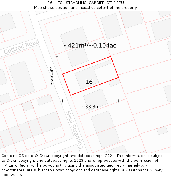 16, HEOL STRADLING, CARDIFF, CF14 1PU: Plot and title map