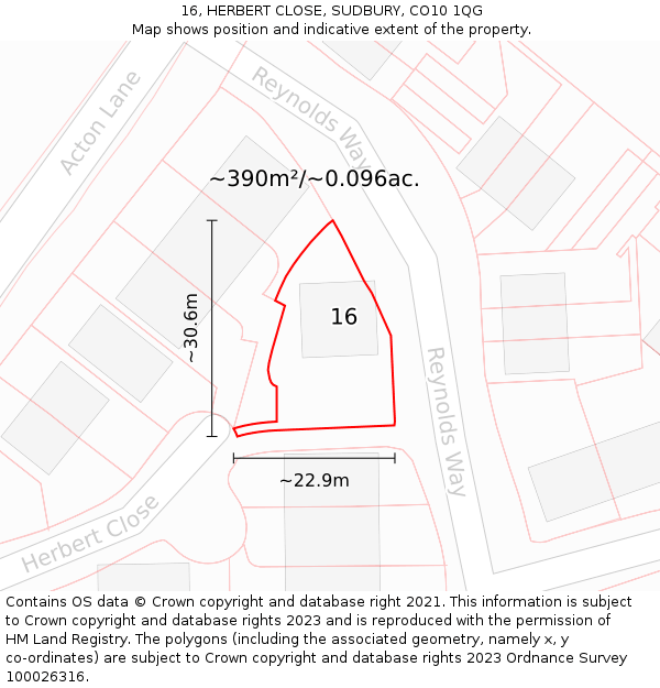 16, HERBERT CLOSE, SUDBURY, CO10 1QG: Plot and title map