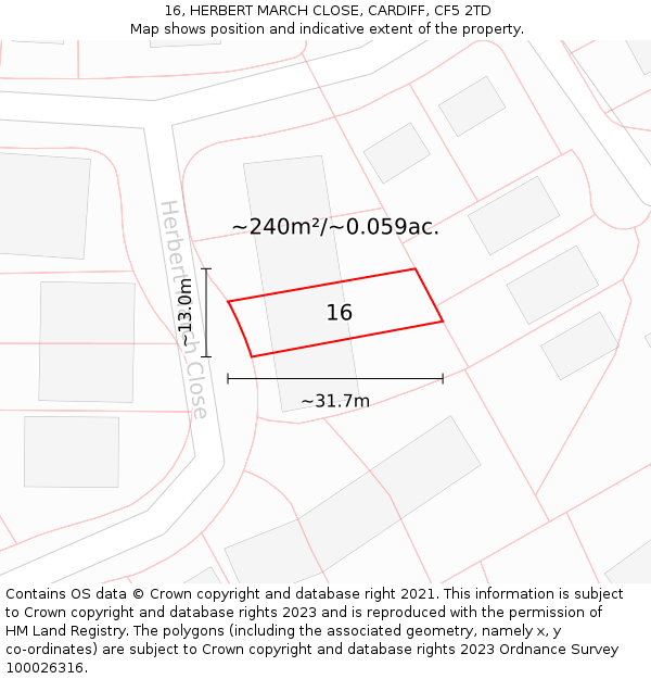16, HERBERT MARCH CLOSE, CARDIFF, CF5 2TD: Plot and title map