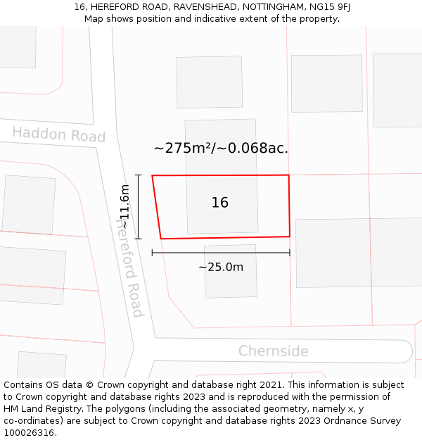 16, HEREFORD ROAD, RAVENSHEAD, NOTTINGHAM, NG15 9FJ: Plot and title map