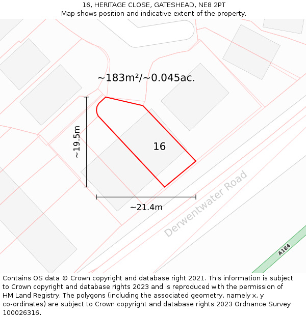 16, HERITAGE CLOSE, GATESHEAD, NE8 2PT: Plot and title map