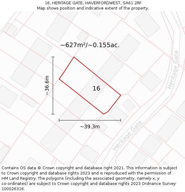 16, HERITAGE GATE, HAVERFORDWEST, SA61 2RF: Plot and title map