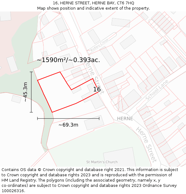 16, HERNE STREET, HERNE BAY, CT6 7HQ: Plot and title map