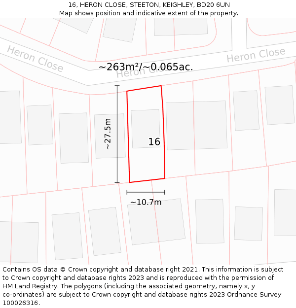 16, HERON CLOSE, STEETON, KEIGHLEY, BD20 6UN: Plot and title map
