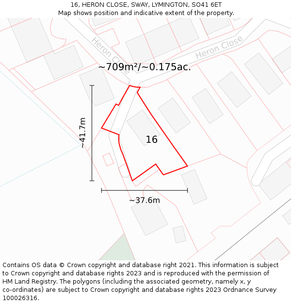 16, HERON CLOSE, SWAY, LYMINGTON, SO41 6ET: Plot and title map