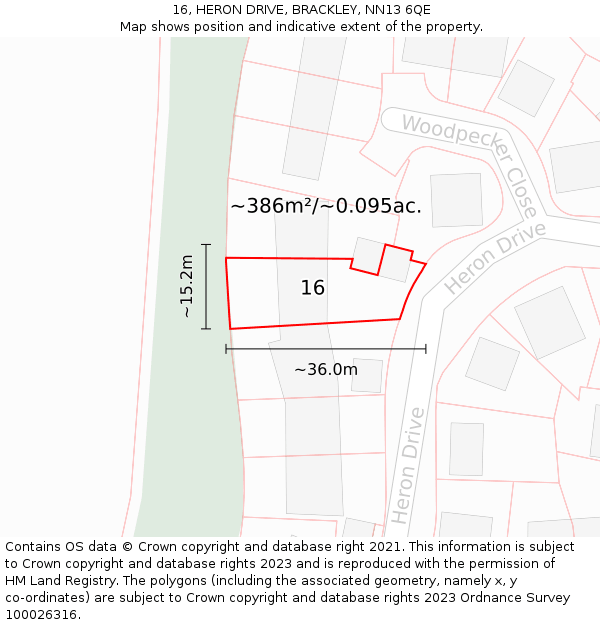 16, HERON DRIVE, BRACKLEY, NN13 6QE: Plot and title map