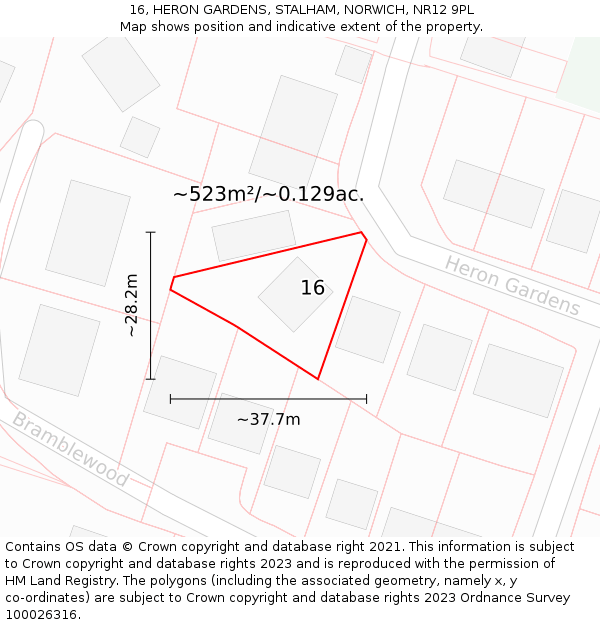 16, HERON GARDENS, STALHAM, NORWICH, NR12 9PL: Plot and title map