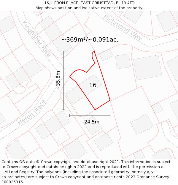 16, HERON PLACE, EAST GRINSTEAD, RH19 4TD: Plot and title map