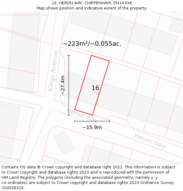 16, HERON WAY, CHIPPENHAM, SN14 0XE: Plot and title map