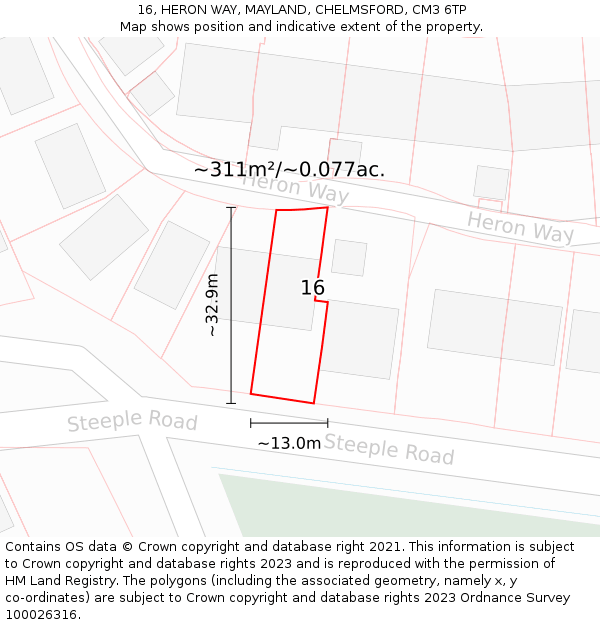 16, HERON WAY, MAYLAND, CHELMSFORD, CM3 6TP: Plot and title map