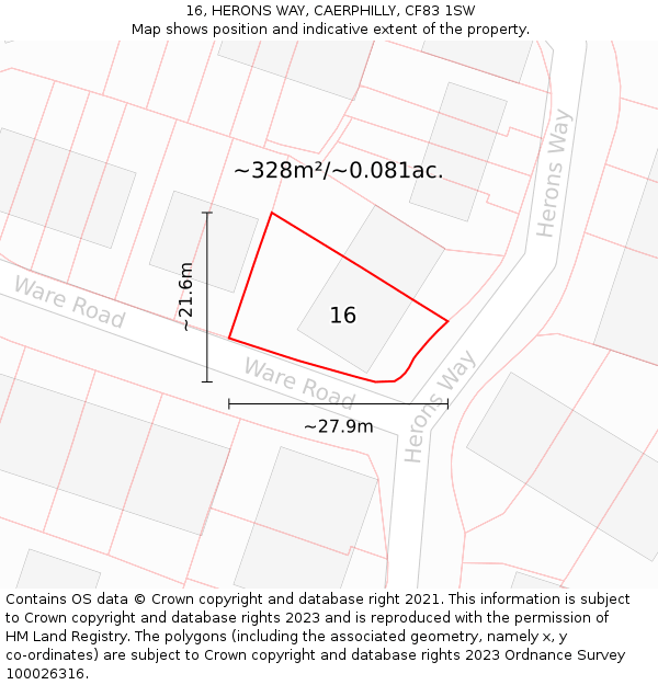 16, HERONS WAY, CAERPHILLY, CF83 1SW: Plot and title map