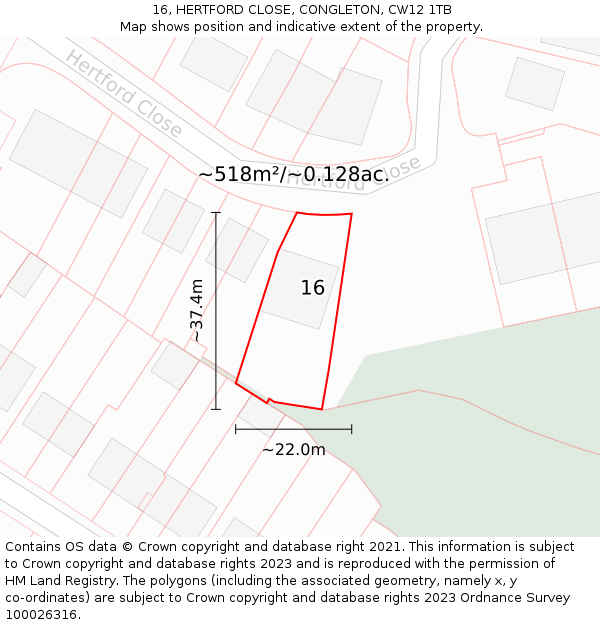 16, HERTFORD CLOSE, CONGLETON, CW12 1TB: Plot and title map