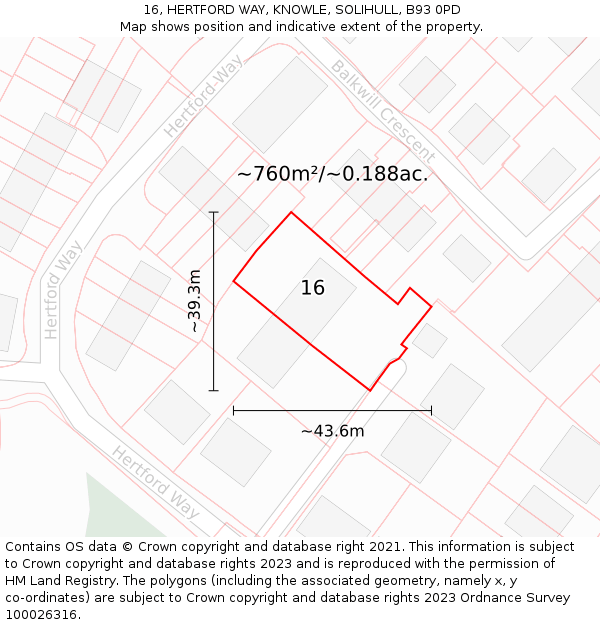 16, HERTFORD WAY, KNOWLE, SOLIHULL, B93 0PD: Plot and title map